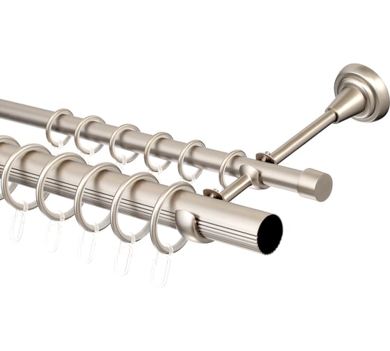 Изображение товара Двухрядный карниз Peora диаметр 28 мм, открытый кронштейн, цвет сатин, размер 160 см 57445