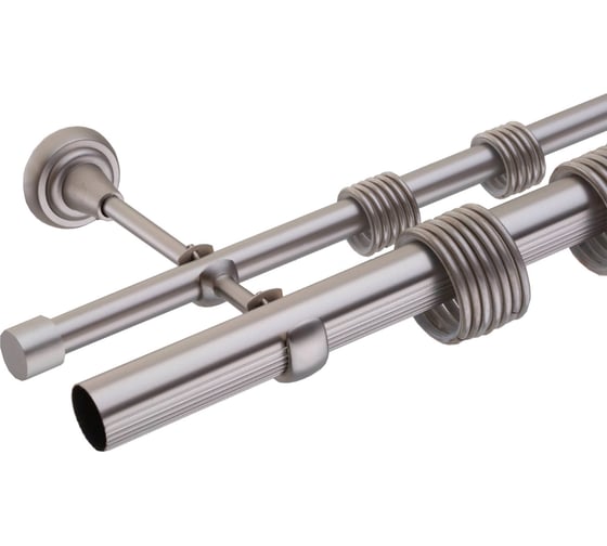 Изображение товара Двухрядный составной карниз Peora диаметр 28 мм, открытый кронштейн, цвет сатин, размер 280 см 57449