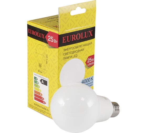 Изображение товара Светодиодная лампа Eurolux LL-E-A80-25W-230-4K-E27 груша, 25Вт, нейтральный, Е27 76/2/76