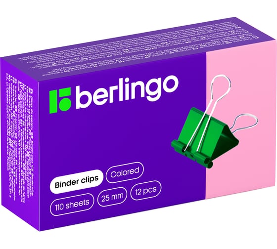 Изображение товара Зажимы для бумаг BERLINGO 25 мм, 12 шт, цветные, картонная коробка BC1225f