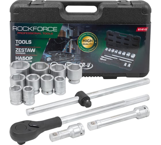 Изображение товара Набор инструментов Rockforce 14 предметов 3/4 6 граней, в кейсе RF-6141-5(1244)