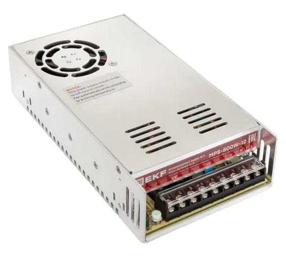 Изображение товара Блок питания на монтажную панель EKF 500Вт,Uвх ~ 220 В AC m, Uвых - 24 В DC постоянного тока MPS-500W-24