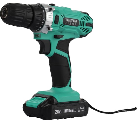 Изображение товара Дрель аккумуляторная TRUSTFIELD (20В, 28Нм, БЗП 10мм, 2 ск., 0-350/0-1350об/мин, 1 акб 1,5Ач,ЗУ) ETCD-18.1.1