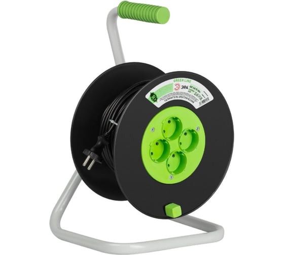 Изображение товара Удлинитель силовой ЭРА GREEN LINE KAT2x0.7530m Greenline на катушке, пластик, 4 розетки без заземления Б0065140