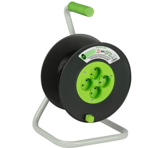 Изображение товара Удлинитель силовой ЭРА GREEN LINE KAT2x0.7520m Greenline на катушке, пластик, 4 розетки без заземления Б0065069