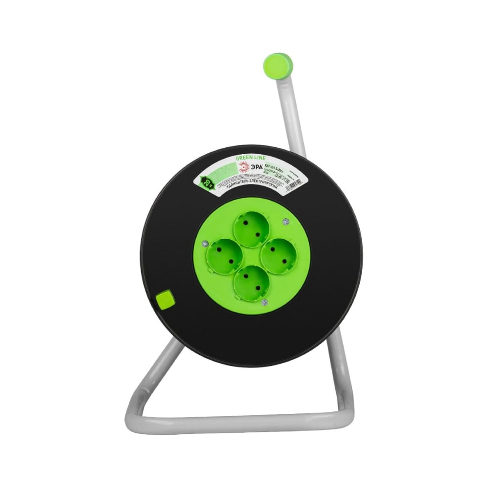 Изображение товара Удлинитель силовой ЭРА GREEN LINE KAT2x1.520m Greenline на катушке, пластик, 4 розетки без заземления Б0065106