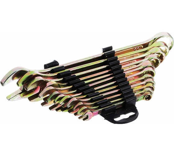 Изображение товара Набор рожково-накидных ключей ЕРМАК 12 предметов, 6-22мм, желтый цинк, 736-080