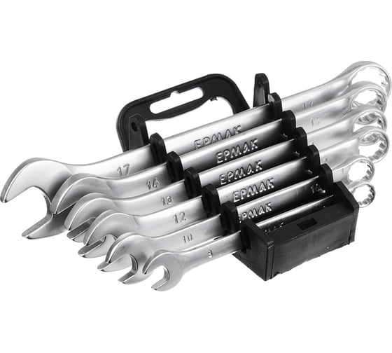 Изображение товара Набор рожково-накидных ключей ЕРМАК 6 предметов 8-17мм, матовые CRV, пластик холдер 736-048