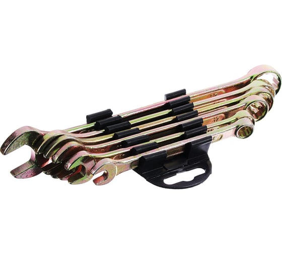 Изображение товара Набор рожково-накидных ключей ЕРМАК 6 предметов, 8-17мм, желтый цинк 736-078