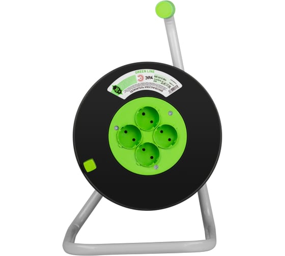 Изображение товара Удлинитель силовой ЭРА GREEN LINE KAT2x1.530m Greenline на катушке пластик 4 розетки без заземления Б0065083