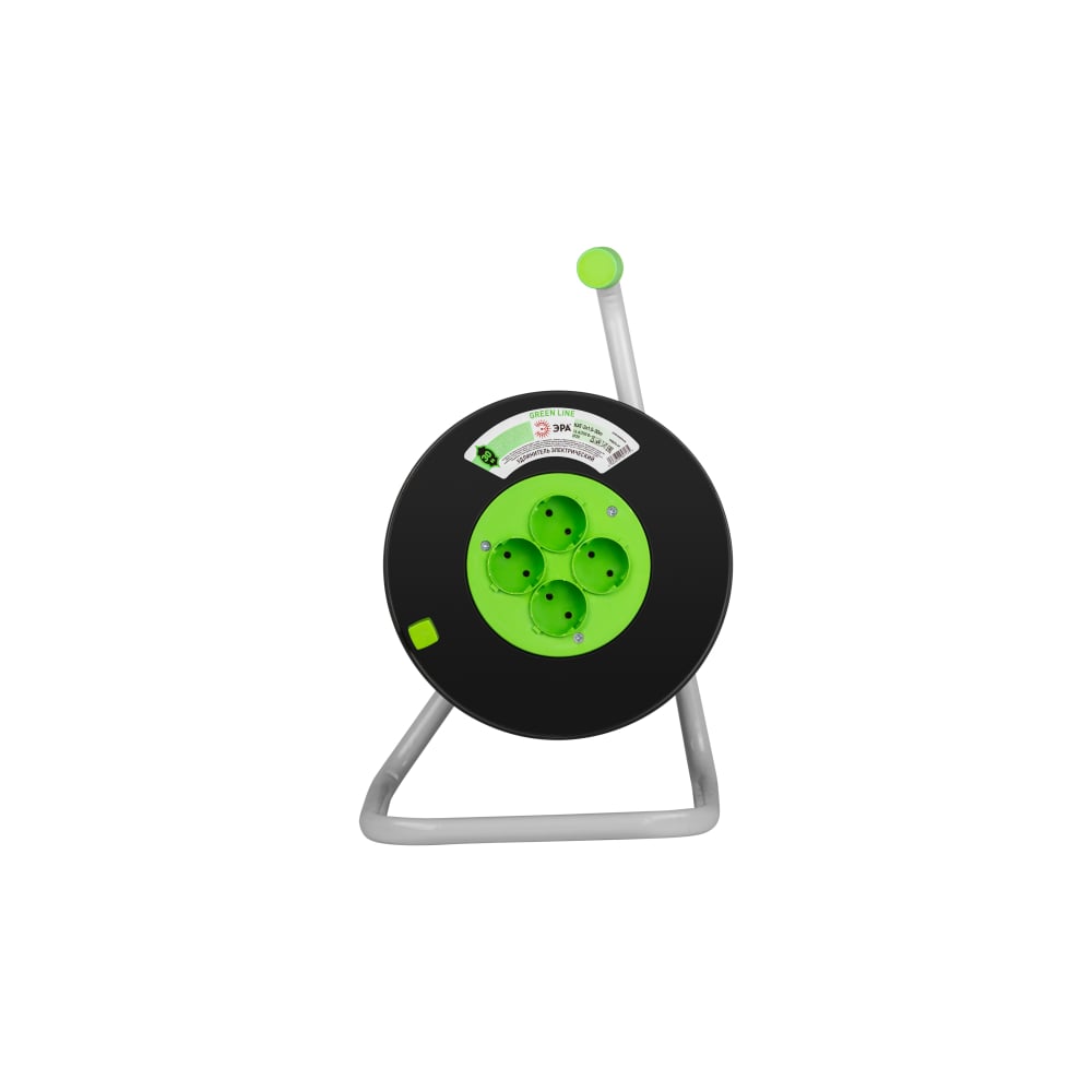 Изображение товара Удлинитель силовой ЭРА GREEN LINE KAT2x1.550m Greenline на катушке пластик 4 розетки без заземления Б0065097