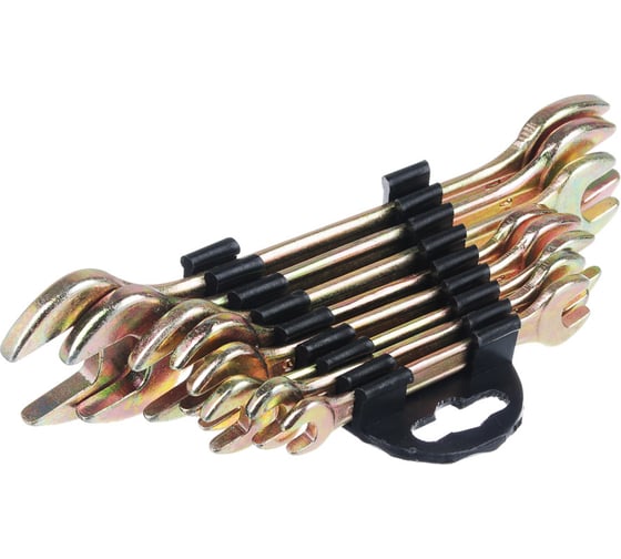 Изображение товара Набор рожковых ключей ЕРМАК 8 предметов, 8x10-19x22мм, желтый цинк, пластик холдер 736-073