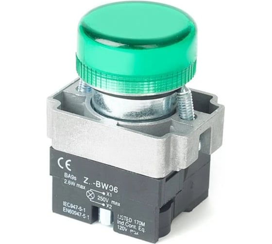 Изображение товара Лампа сигнальная HLT CB2-BV63(LED) зеленый 24В IP54, 20штук/упаковка 085-06-070