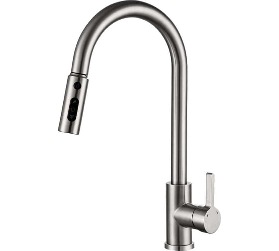 Изображение товара Смеситель для мойки Tokito с вытяжным изливом и интегрированным подключением фильтра, нержавеющая сталь, TOK-AIS-1023SS