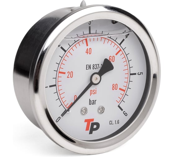 Изображение товара Манометр гидравлический виброустойчивый осевой УРДЮГА D63 мм 0-6 bar 1/4BSP TP МГВО6