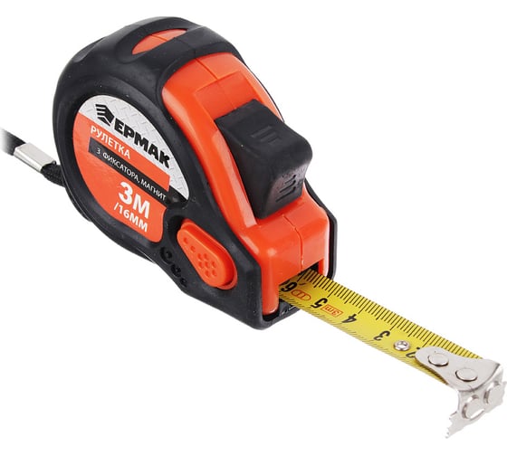 Изображение товара Рулетка ЕРМАК Магнит, 3 фиксатора, обрезиненный корпус, 3мх16мм 658-018