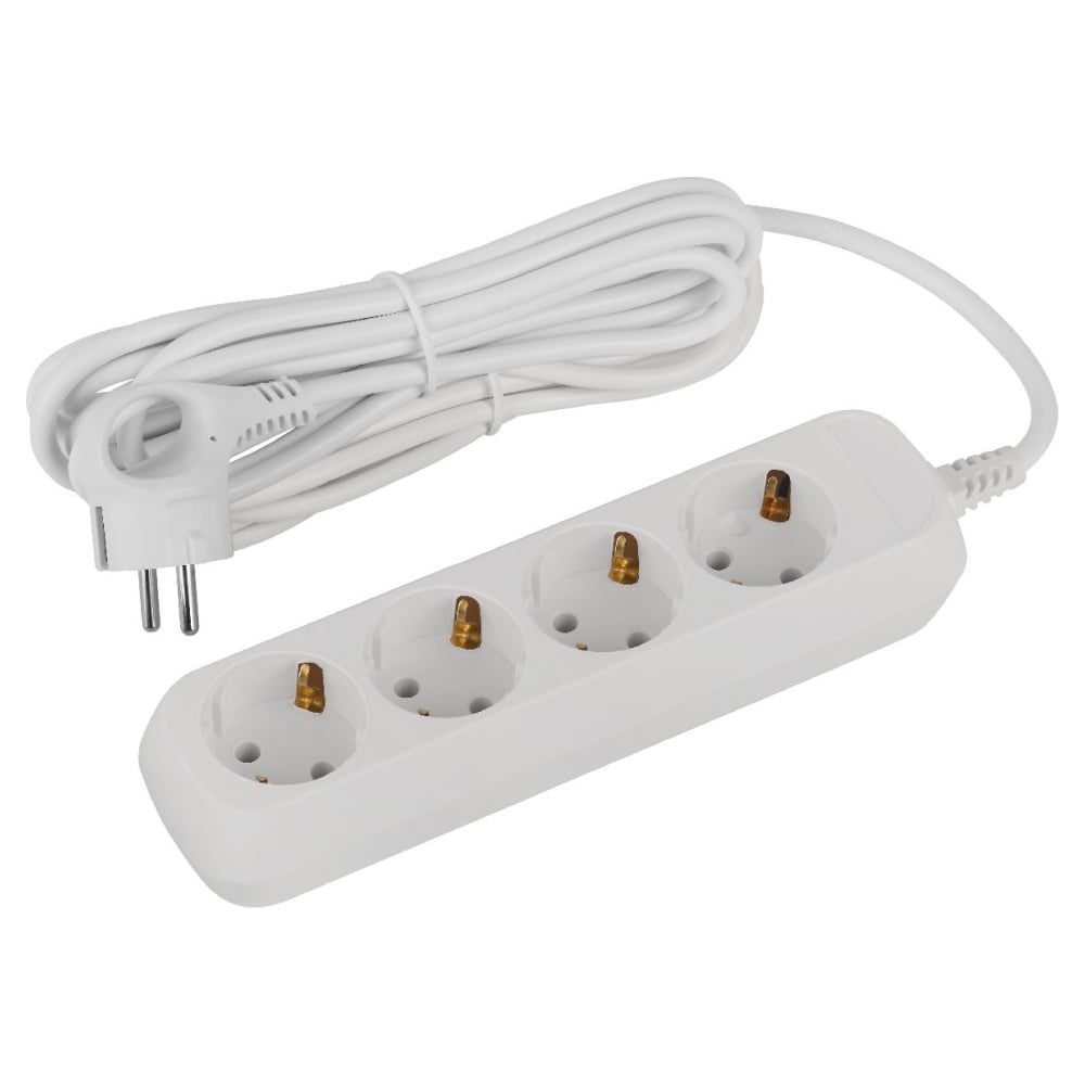 Изображение товара ЭРА UDL10450E Greenline - 5 м, 4 розетки, заземление, белый