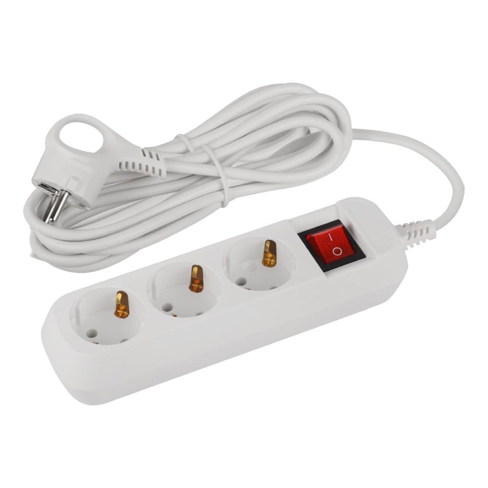 Изображение товара Удлинитель электрический ЭРА UDL10350ES Greenline 3 розетки с заземлением с выключателем 5м ПВС 3x0.75мм2 Б0065080