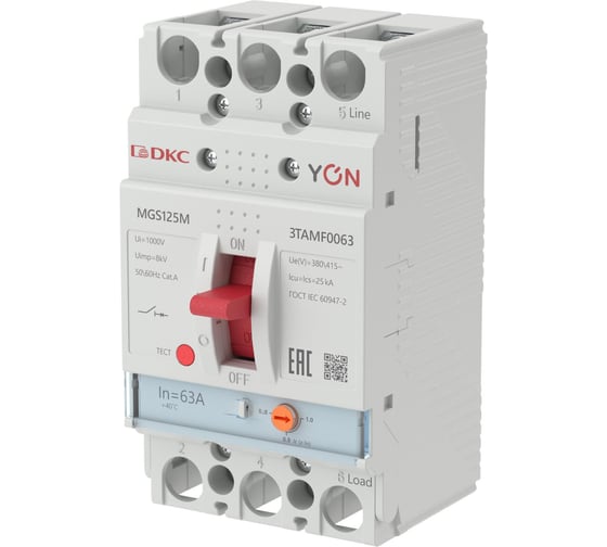 Изображение товара Автоматический выключатель DKC YON MGS125 3P 50,4 63A 25kA 1 ШТ MGS125M 3TAMF0063 MGS125M-3TAMF0063