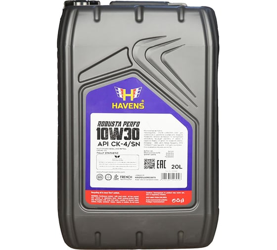 Изображение товара Моторное масло для тяжелонагруженной техники HAVENS Robusta Perfo SAE 10W30 API CK-4/SN, CJ-4, 20 л HRP10W30CK420