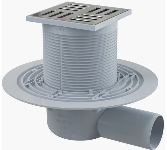 Изображение товара Сливной трап Alcadrain APV101 105х105/50, подводка – боковая, решетка латунь – хром 00026599