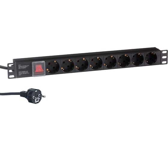 Изображение товара Блок розеток ExeGate ServerPro PDU-19H804 Al-8S-EU2.5CU-SW, 19, 1U, алюминий, 8Schuko, евро, 2.5м 280843