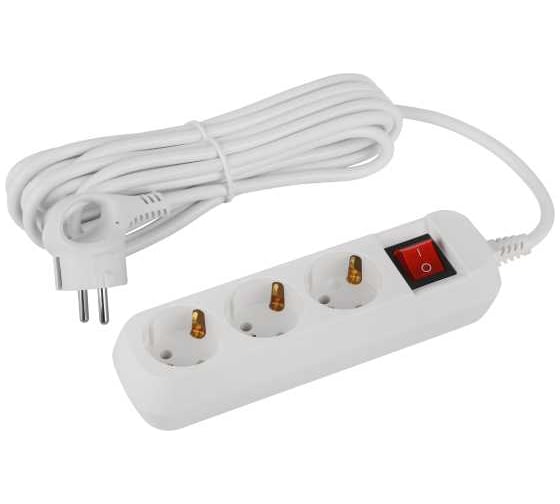 Изображение товара Удлинитель электрический ЭРА UDL16350ES Greenline 3 розетки, с заземлением, с выключателем, 5м, ПВС, 3x1мм2 Б0065066