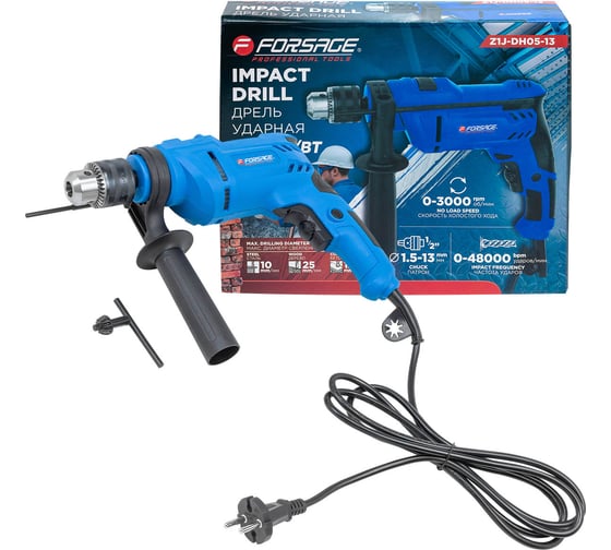 Изображение товара Дрель ударная электрическая Forsage (230V, 650W, 0-3000об/мин, патрон 1,5-13мм) F-Z1J-DH05-13(62010)