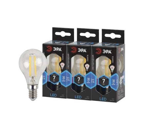 Изображение товара Набор лампочек: 3 штуки ЭРА FLED P457W840E14 светодиодные (EC) Е14, 7 Вт филамент, шар, нейтральный белый Б0060318