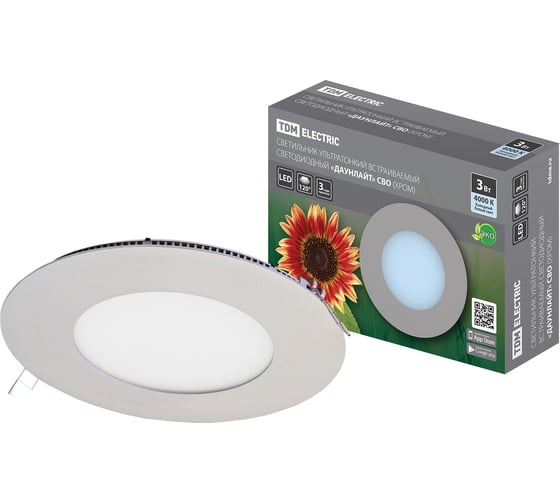 Изображение товара Светильник встраиваемый светодиодный "Даунлайт" TDM ELECTRIC хром 3 Вт 4000К SQ0329-0105