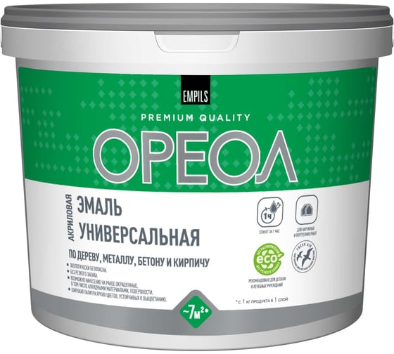 Изображение товара Эмаль акриловая полуматовая ОРЕОЛ универсальная белая (пластиковая тара) 2.5 кг 87000