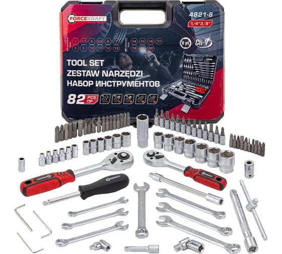 Изображение товара Набор инструментов Forcekraft 82 предмета 1/4, 3/8 (6 граней) FK-4821-8(62155)