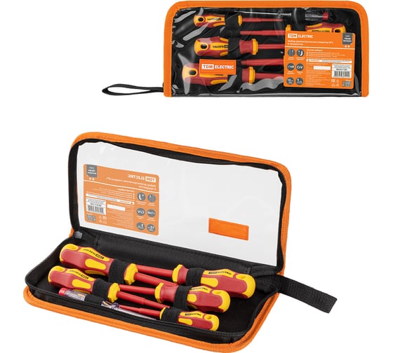 Изображение товара Набор диэлектрических отверток TDM ELECTRIC №1, тканевый пенал, 6 предметов, 1000 В, «ПрофиЭлектрик» SQ1017-1201