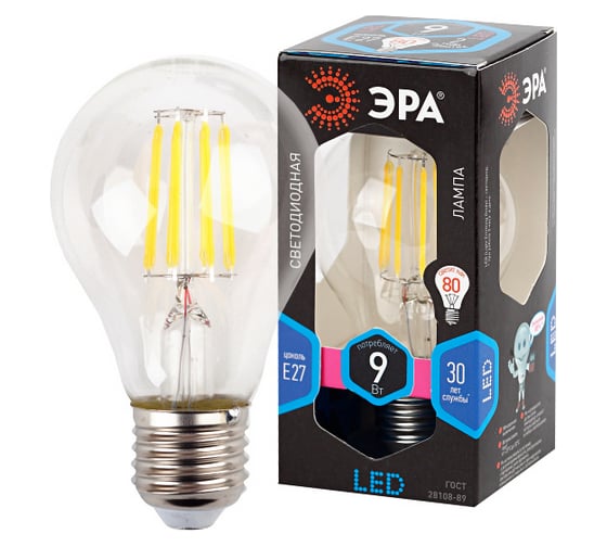 Изображение товара Набор 3 штуки ЭРА лампочки FLED A609W840E27 светодиодные (EC) E27 / Е27 9 Вт филамент груша нейтраль Б0060304