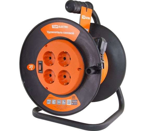 Изображение товара Силовой удлинитель TDM ELECTRIC УК10-004 4 места/20м ПВС 2х1,0 SQ1301-0520