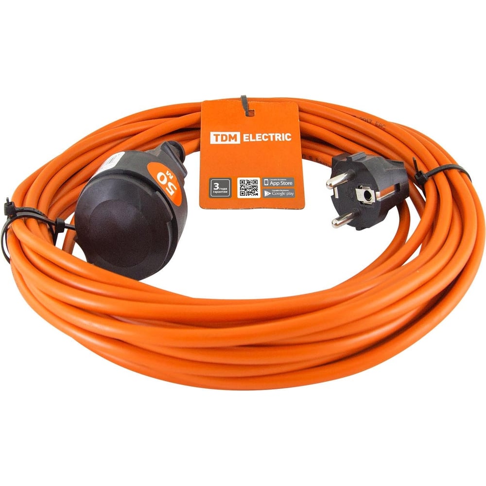 Силовой удлинитель-шнур TDM удлинитель шнур садовый 1 розетка с заземлением 3х1 мм 20 м 2200 вт оранжевый