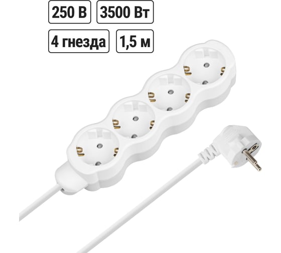 Изображение товара Удлинитель сетевой TDM ELECTRIC 4 розетки, 1,5 метра, с заземлением, с защитной шторкой, ПВС 3х1мм2 16А 250В бело-серый SQ1303-0235