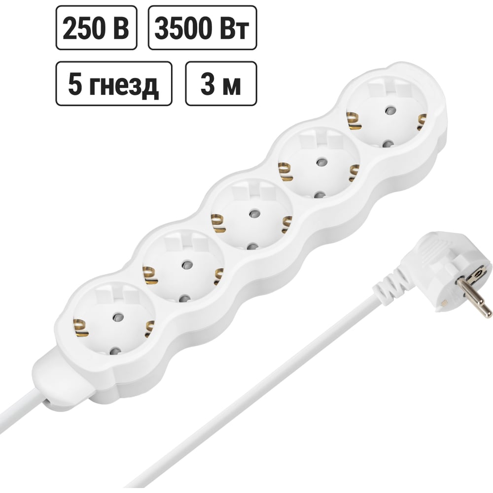 Изображение товара Удлинитель сетевой TDM ELECTRIC 5 розеток, 3 метра, с заземлением, IP20