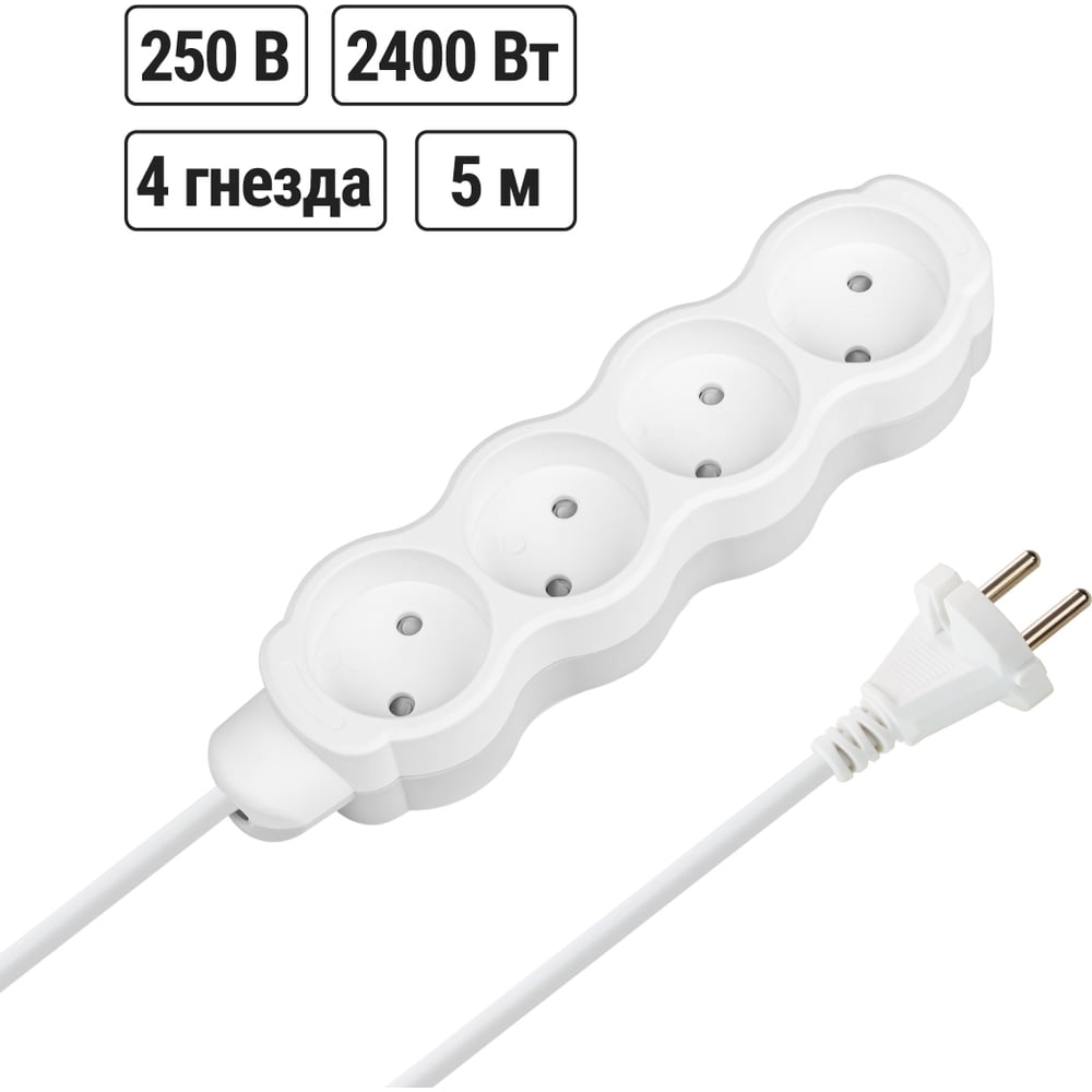 Изображение товара Удлинитель сетевой TDM ELECTRIC 4 розетки 5 метров бело-серый SQ1303-0228