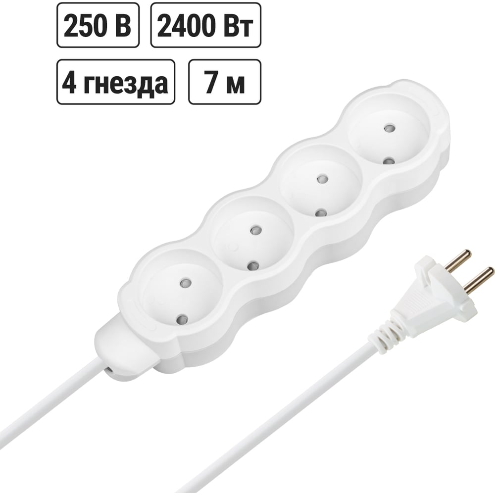 Изображение товара Удлинитель сетевой TDM ELECTRIC 4 розетки 7 метров с защитной шторкой
