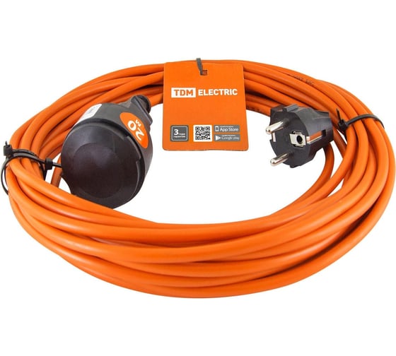 Изображение товара Удлинитель-шнур TDM ELECTRIC силовой УШ6 штепс. гнездо, 20м ПВС 2х0,75 SQ1301-0601