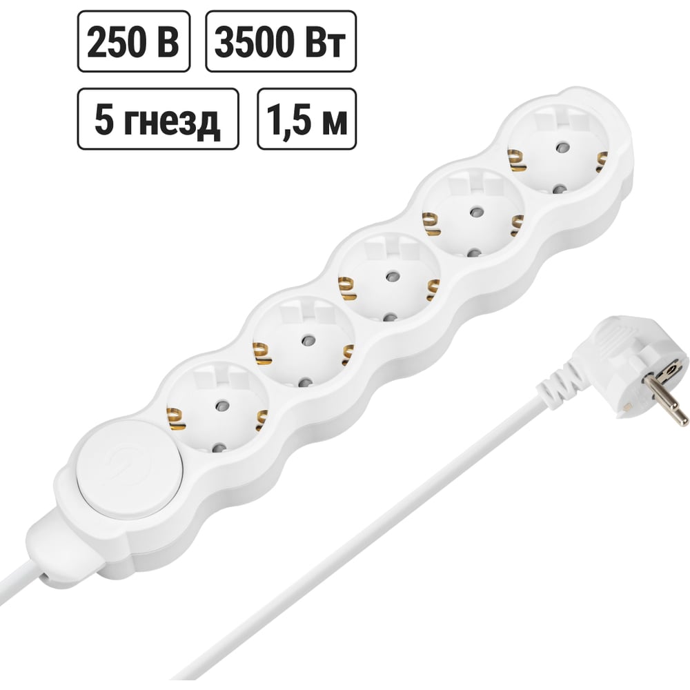 Изображение товара Удлинитель сетевой TDM ELECTRIC с выключателем 5 розеток 1,5 метра