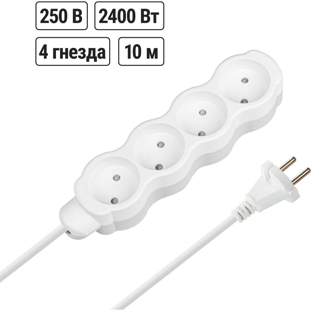 Изображение товара Удлинитель сетевой TDM ELECTRIC 4 розетки 10м IP20 защитные шторки