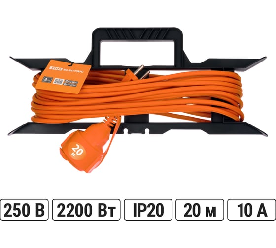 Изображение товара Силовой удлинитель-шнур на рамке TDM ELECTRIC УШ10 штепс. гнездо, 20м ПВС 2х1,0 SQ1302-0312