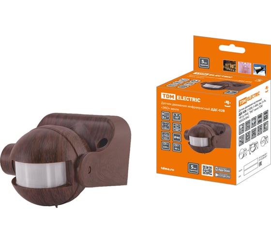 Изображение товара Датчик движения TDM ELECTRIC ДДС-02В "ЭКО", 1100Вт, 5-480с, 6м, 5+Лк, 180гр, IP44, венге SQ0324-0042