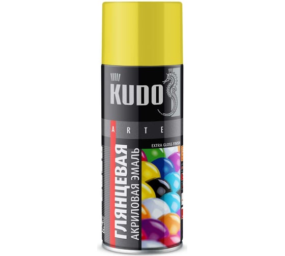 Изображение товара Аэрозольная краска в баллончике KUDO быстросохнущая акриловая универсальная глянцевая RAL 1018 жёлтая KU-A1018