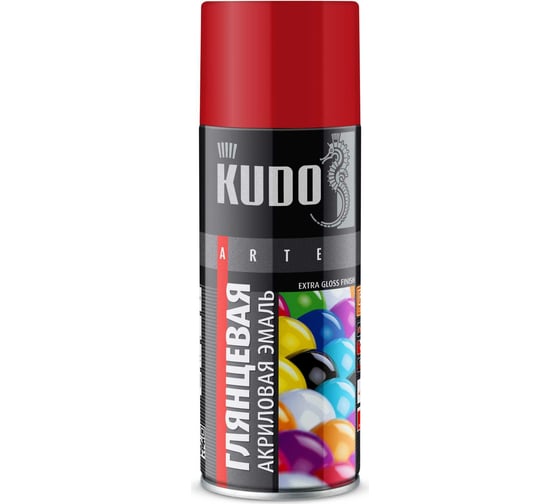 Изображение товара Аэрозольная краска в баллончике KUDO быстросохнущая акриловая универсальная глянцевая RAL 3020 красная KU-A3020
