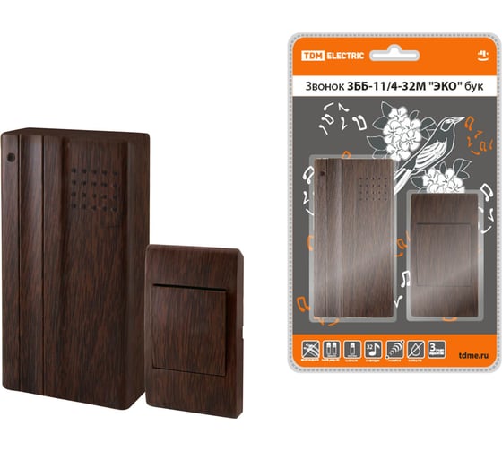 Изображение товара Звонок TDM ELECTRIC ЗББ-11/4-32М "ЭКО" бук, беспроводной, на батарейках SQ1901-0023