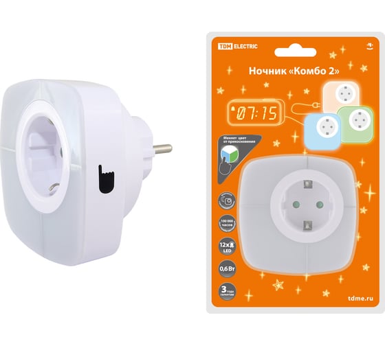 Изображение товара Ночник TDM ELECTRIC "Комбо 2", 12LED, 55 лм/Вт, датчик освещения, 220 В, SQ0357-0028