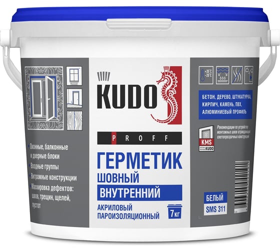 Изображение товара Герметик акриловый пароизоляционный шовный KUDO ВНУТРЕННИЙ PROFF, 7 кг, белый SMS-311